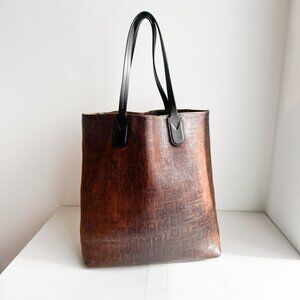 Longchamp Essential Embossed Leather North/South Tote Ombré Brown